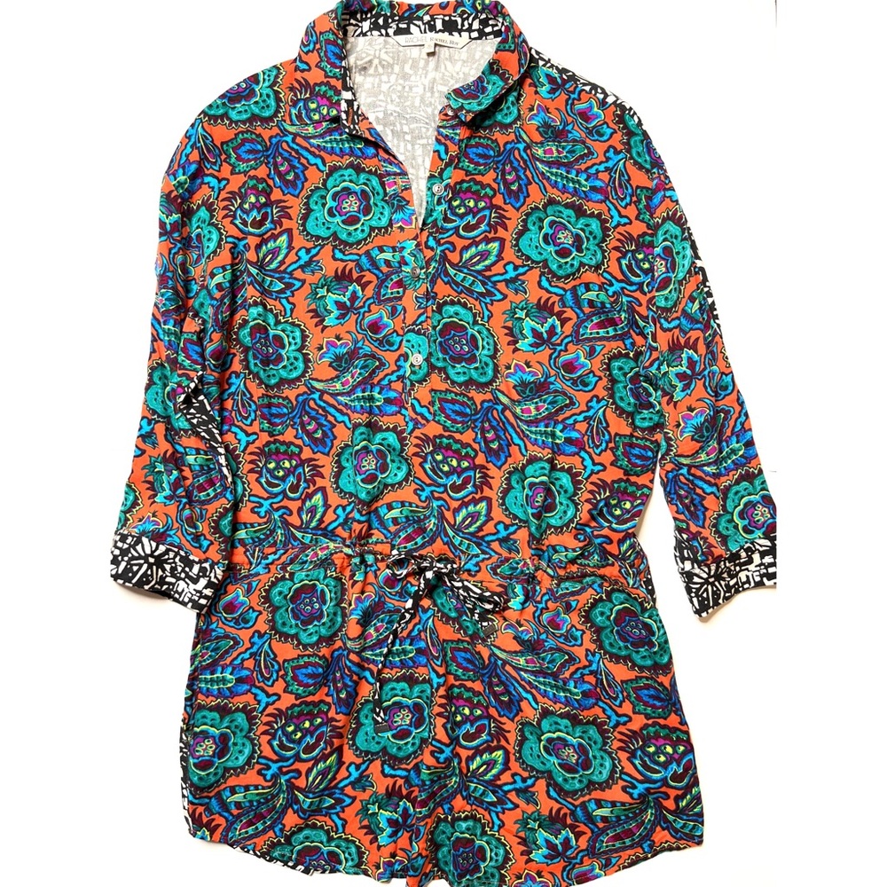 RACHEL Rachel Roy Multi-color Abstract Floral   Drawstring Tunic Sz XL W…